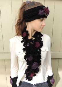 Rose Onie Scarf in Black Purple Burgundy