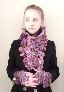 Pink Floral Chunky scarf  Time 4 you hand warmer