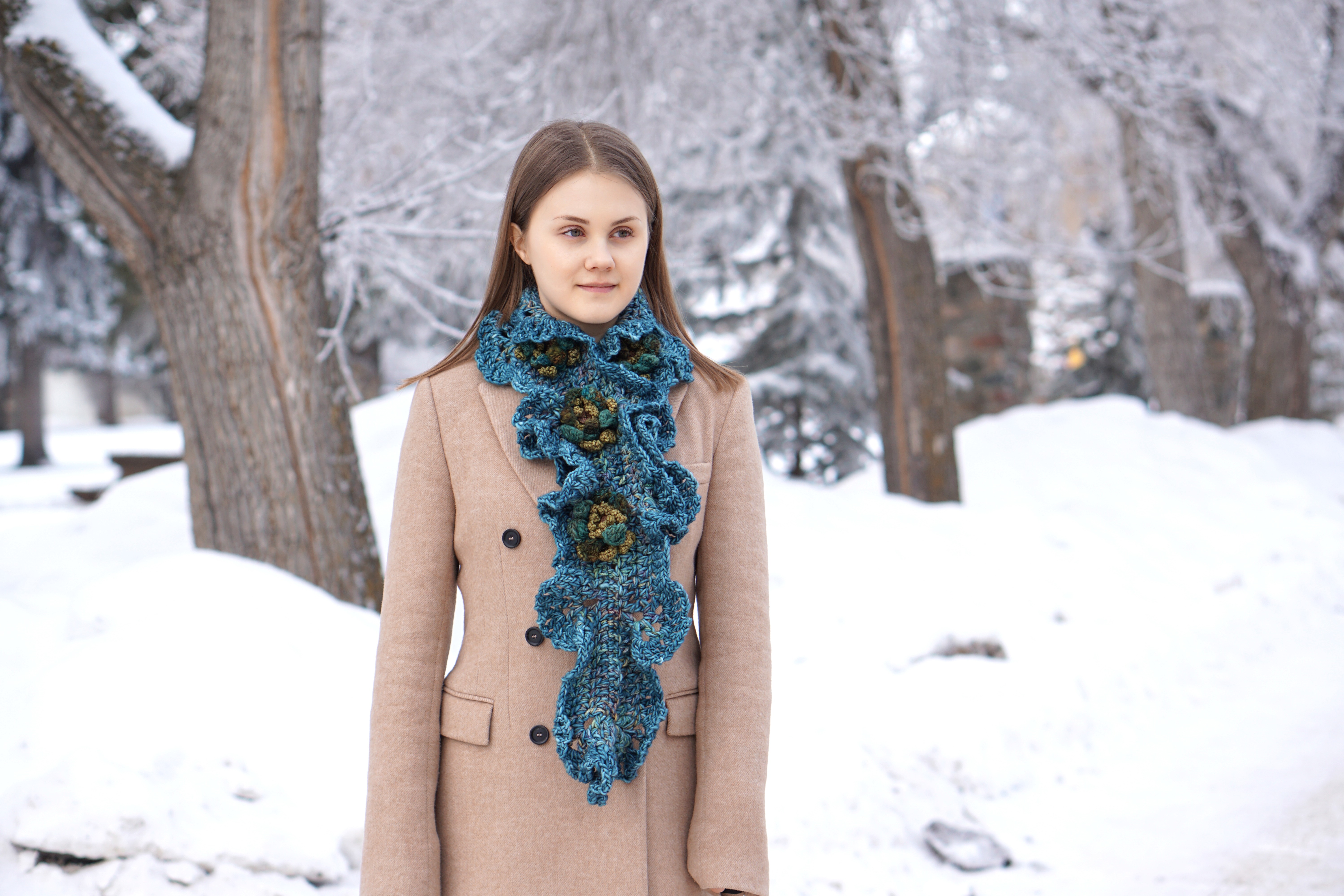 floral hand spun scarf blue7