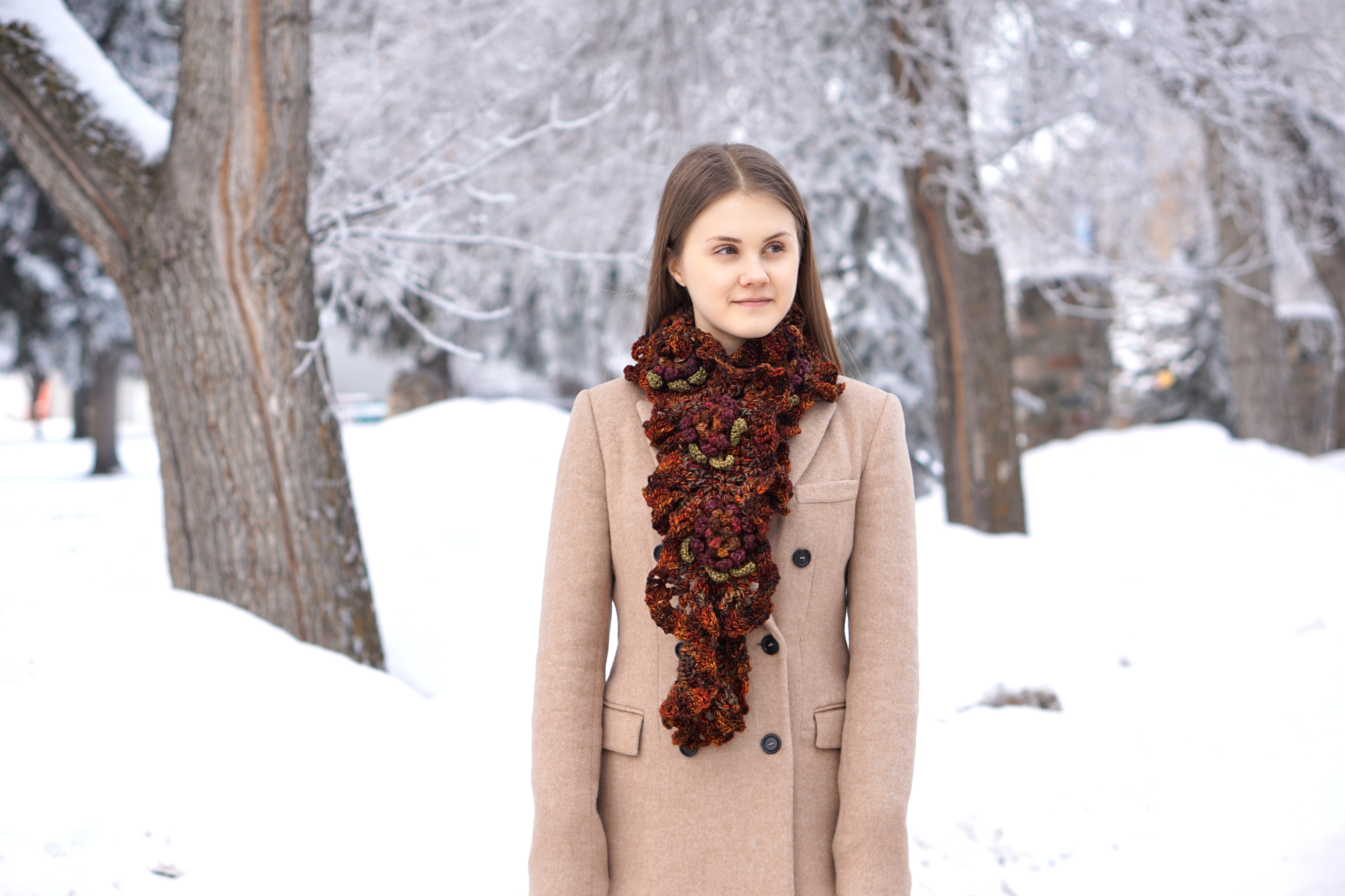floral hand spun scarf orange4 .JPG