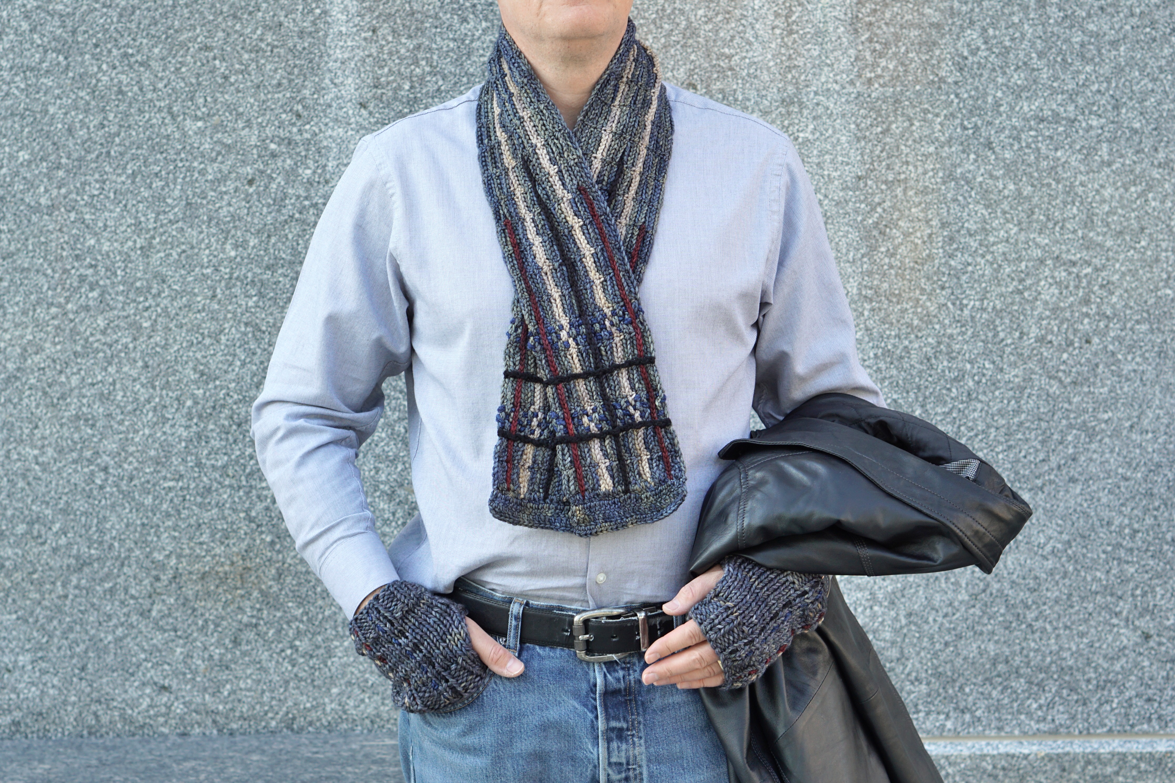 plaid scarf men's gray combo hand warmers1