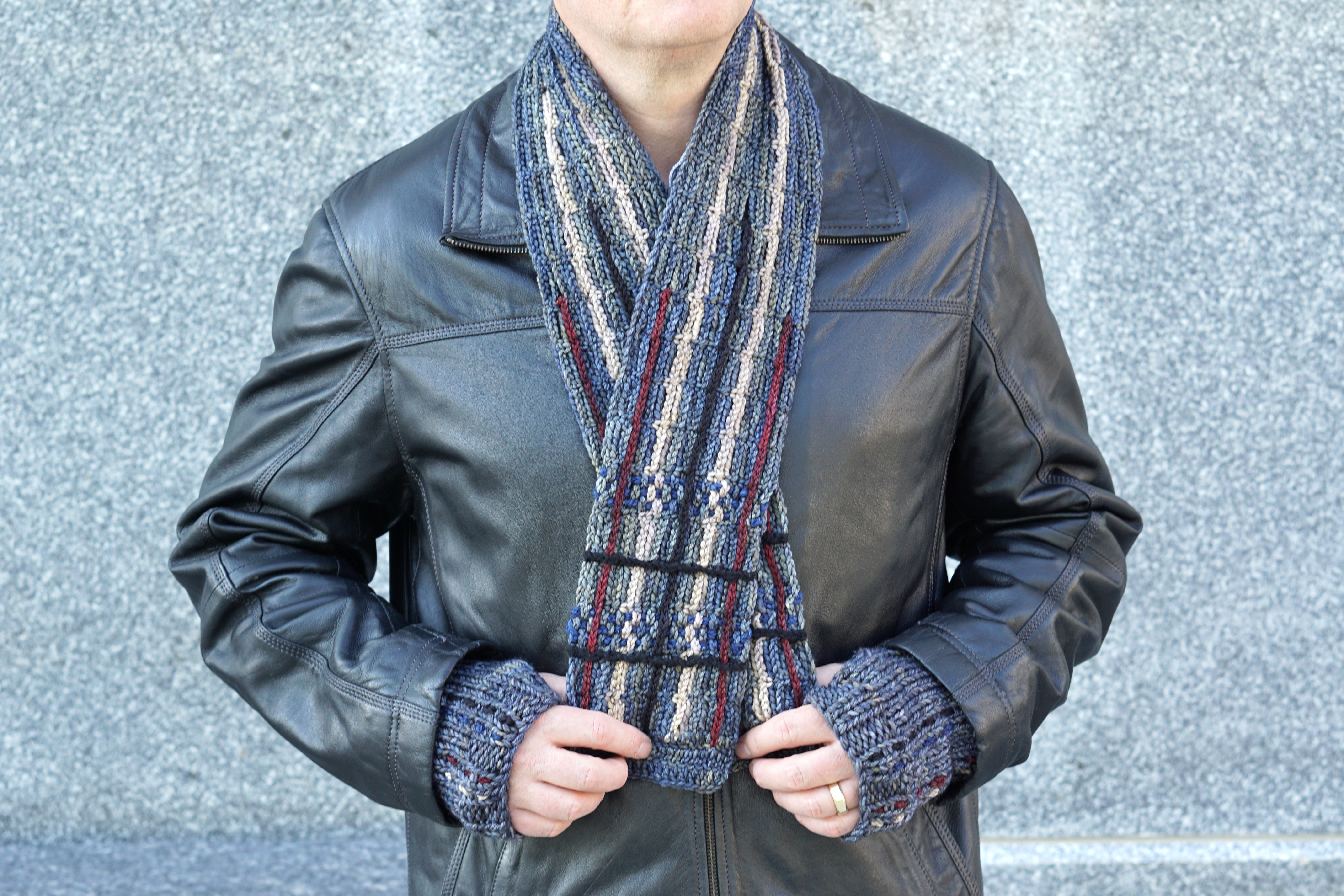 plaid scarf men's gray combo hand warmers