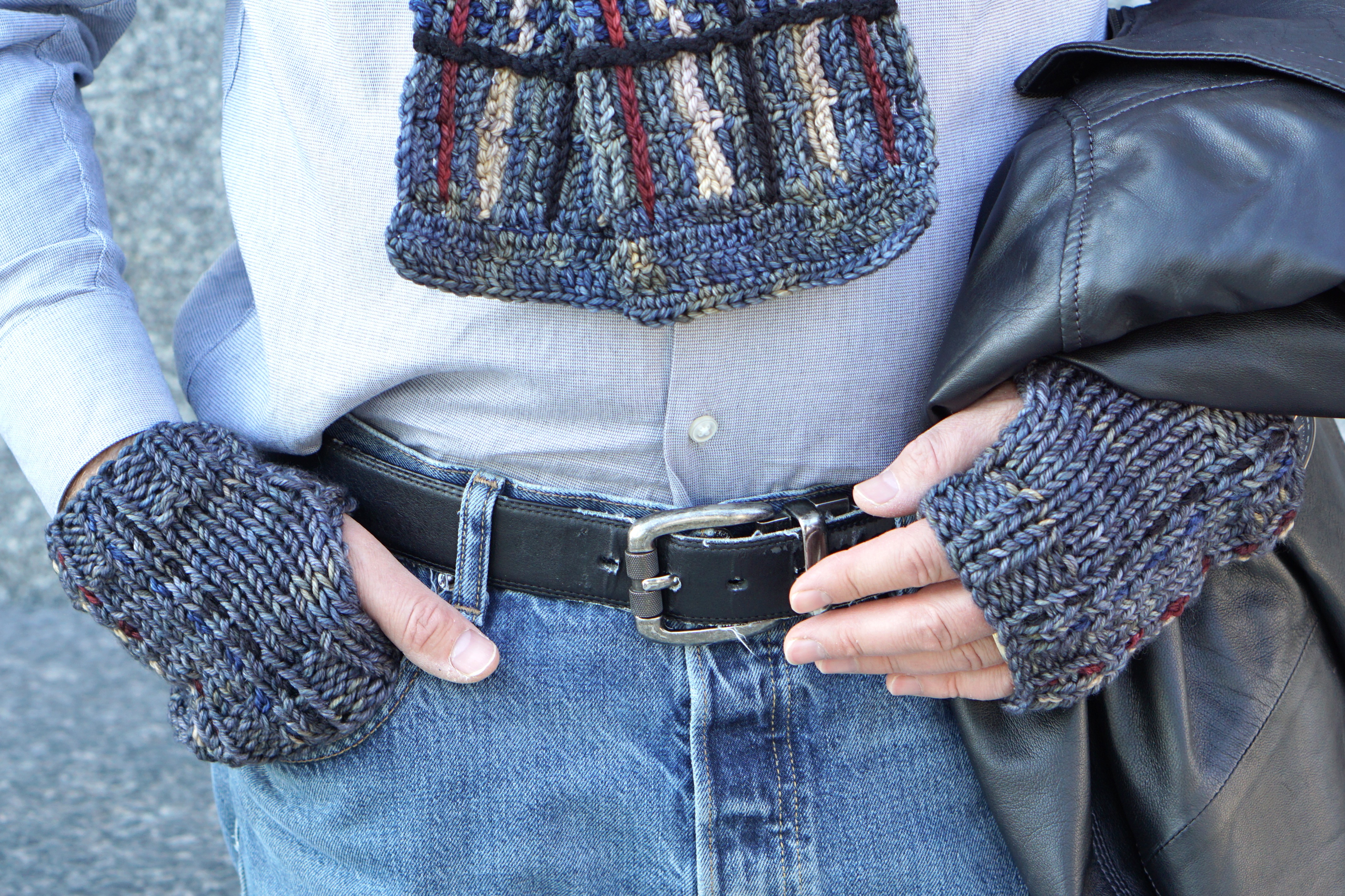 stripped men's hand warmers plaid gray2