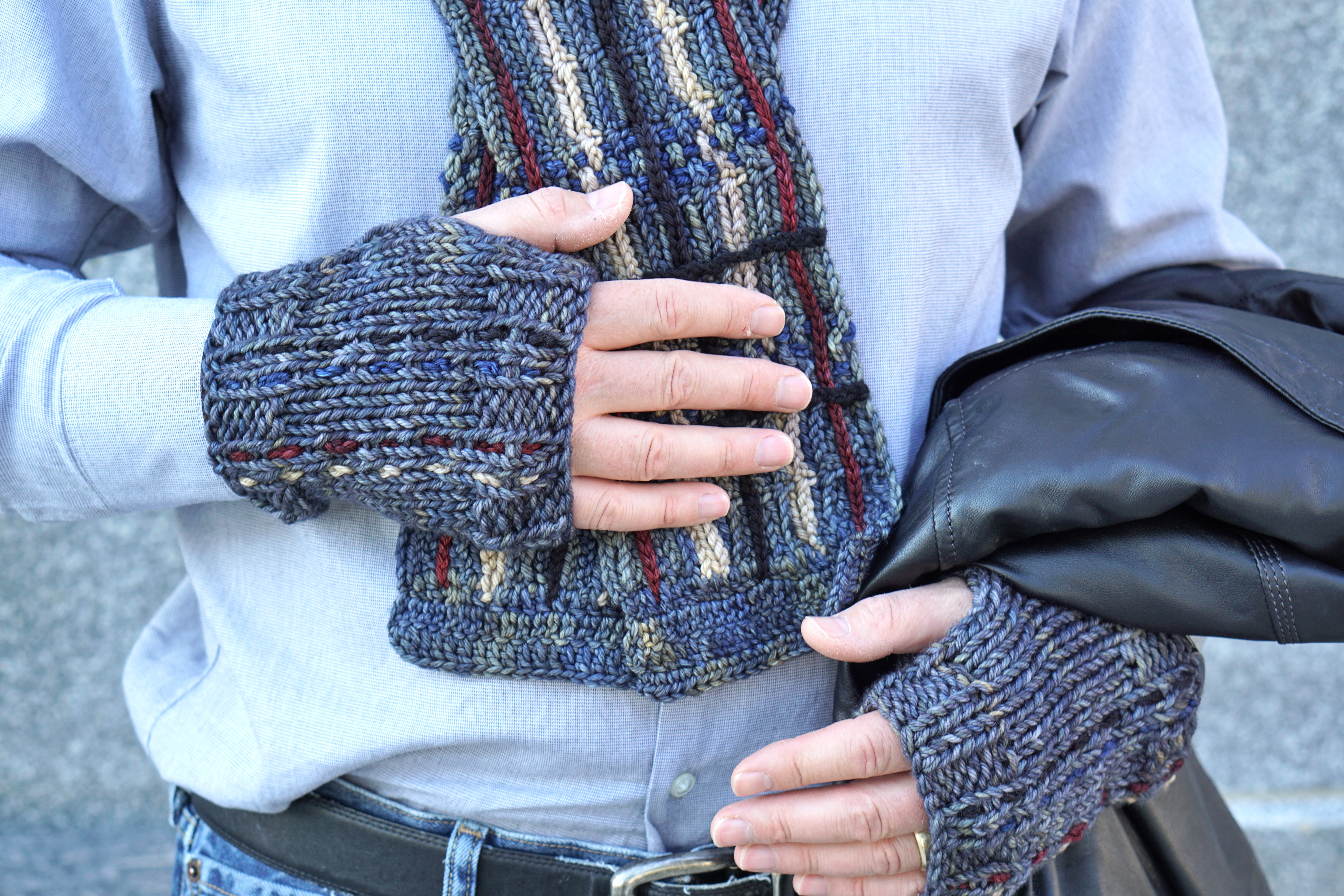 stripped men's hand warmers plaid gray4