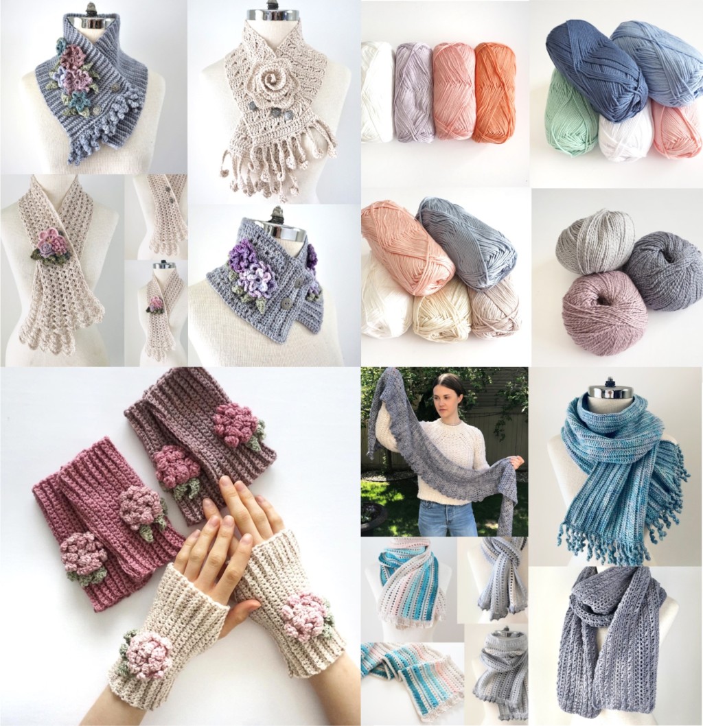 Crochet Patterns and Yarn now available so you can make your own unique scarf or hand warmer design.